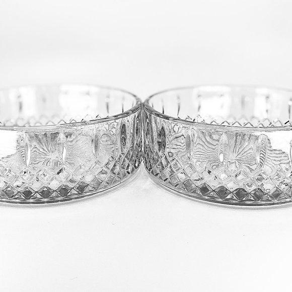 Set of 2 Vintage Indiana Glass Co Princess Clear Diamond Cut Glass Candy Bowls - Picture 3 of 11